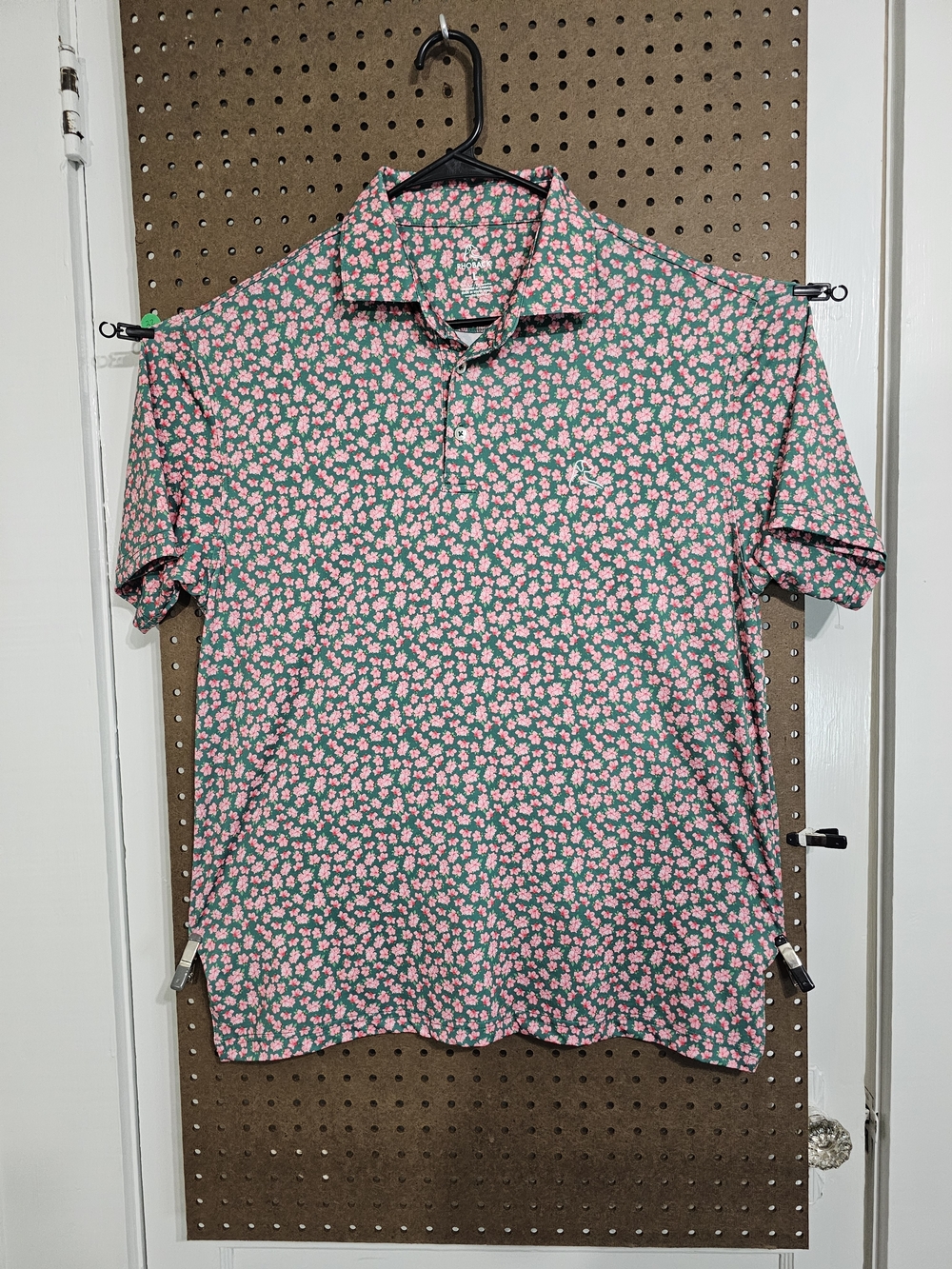 Rhoback The Masters Azela Polo Mens Lg Pink Floral Golf Performance Polo Shirt